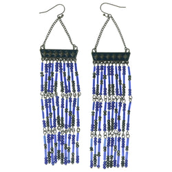 Blue & Black Colored Metal Dangle-Earrings With Bead Accents #1332