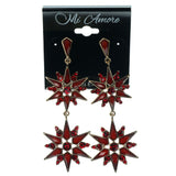 Red & Gold-Tone Colored Metal Dangle-Earrings With Crystal Accents #1333