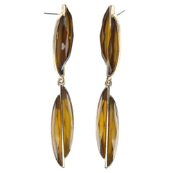 Gold-Tone & Yellow Colored Metal Dangle-Earrings With Faceted Accents #1335