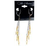 Yellow & Silver-Tone Colored Metal Dangle-Earrings With Bead Accents #1336