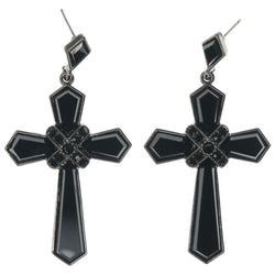 Cross Dangle-Earrings With Crystal Accents Black & Silver-Tone Colored #1337