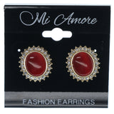 Red & Gold-Tone Colored Metal Stud-Earrings With Crystal Accents #1338