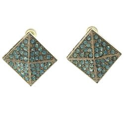 Green & Gold-Tone Colored Metal Stud-Earrings With Crystal Accents #1341