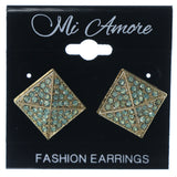 Green & Gold-Tone Colored Metal Stud-Earrings With Crystal Accents #1341