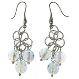 Silver-Tone & Blue Colored Metal Dangle-Earrings With Bead Accents #1344