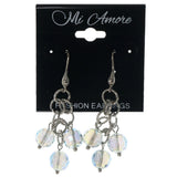 Silver-Tone & Blue Colored Metal Dangle-Earrings With Bead Accents #1344