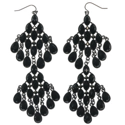Black & Silver-Tone Colored Metal Dangle-Earrings With Faceted Accents #1348