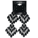 Black & Silver-Tone Colored Metal Dangle-Earrings With Faceted Accents #1348