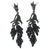 Black & Silver-Tone Colored Metal Dangle-Earrings With Crystal Accents #1350