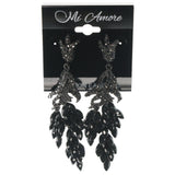 Black & Silver-Tone Colored Metal Dangle-Earrings With Crystal Accents #1350