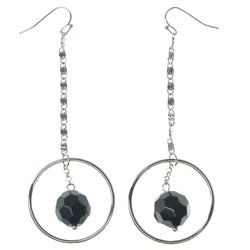 Silver-Tone & Black Colored Metal Dangle-Earrings With Faceted Accents #1352