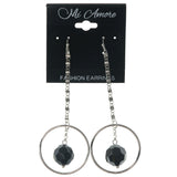 Silver-Tone & Black Colored Metal Dangle-Earrings With Faceted Accents #1352