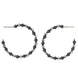 Silver-Tone Metal Hoop-Earrings With Bead Accents #1357