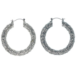 Silver-Tone Metal Hoop-Earrings With Crystal Accents #1359