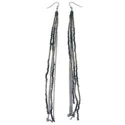 Silver-Tone & Black Colored Metal Dangle-Earrings With Bead Accents #1363