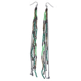 Gold-Tone & Green Colored Metal Dangle-Earrings With Bead Accents #1364