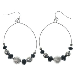 Silver-Tone & Black Colored Metal Dangle-Earrings With Bead Accents #1366