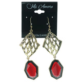 Gold-Tone & Red Colored Metal Dangle-Earrings With Faceted Accents #1367