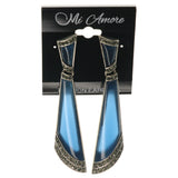Blue & Silver-Tone Colored Metal Dangle-Earrings With Crystal Accents #1368