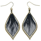 Gold-Tone & Black Colored Fabric Dangle-Earrings With Crystal Accents #1382
