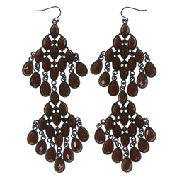 Brown & Bronze-Tone Colored Metal Dangle-Earrings With Faceted Accents #1384