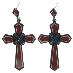 Cross Dangle-Earrings With Crystal Accents Brown & Multi Colored #1394