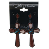 Cross Dangle-Earrings With Crystal Accents Brown & Multi Colored #1394