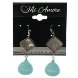 Silver-Tone & Blue Colored Metal Dangle-Earrings With Stone Accents #1401