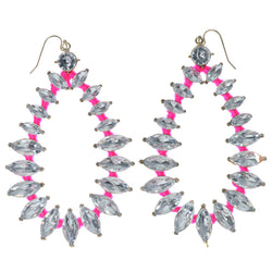 Silver-Tone & Pink Colored Metal Dangle-Earrings With Crystal Accents #1404