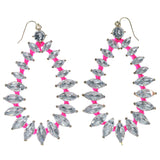 Silver-Tone & Pink Colored Metal Dangle-Earrings With Crystal Accents #1404