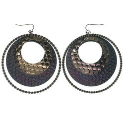Bronze-Tone & Purple Colored Metal Dangle-Earrings #1414