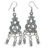 Silver-Tone Metal Dangle-Earrings With Crystal Accents #1416