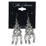 Silver-Tone Metal Dangle-Earrings With Crystal Accents #1416