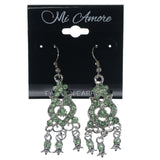 Silver-Tone & Green Colored Metal Dangle-Earrings With Crystal Accents #1419