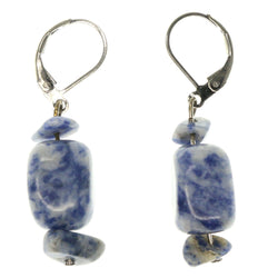 Blue & Silver-Tone Colored Metal Dangle-Earrings With Stone Accents #1421