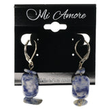 Blue & Silver-Tone Colored Metal Dangle-Earrings With Stone Accents #1421
