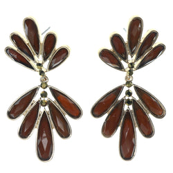 Brown & Gold-Tone Colored Metal Dangle-Earrings With Crystal Accents #1422