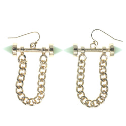 Gold-Tone & Green Colored Metal Dangle-Earrings #1424