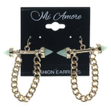 Gold-Tone & Green Colored Metal Dangle-Earrings #1424