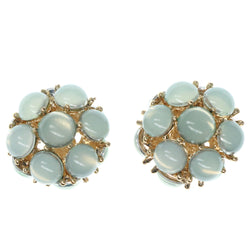 Gold-Tone & Green Colored Metal Stud-Earrings With Bead Accents #1425