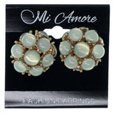 Gold-Tone & Green Colored Metal Stud-Earrings With Bead Accents #1425