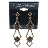 Brown & Gold-Tone Colored Metal Dangle-Earrings With Crystal Accents #1426
