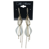 Gold-Tone & White Colored Metal Dangle-Earrings With Crystal Accents #1427