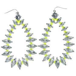 Silver-Tone & Yellow Colored Metal Dangle-Earrings With Crystal Accents #1428