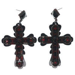 Black & Red Colored Metal Dangle-Earrings With Crystal Accents #1432