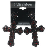 Black & Red Colored Metal Dangle-Earrings With Crystal Accents #1432