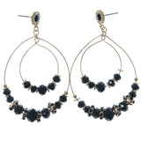 Gold-Tone & Black Colored Metal Dangle-Earrings With Bead Accents #1434