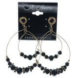 Gold-Tone & Black Colored Metal Dangle-Earrings With Bead Accents #1434