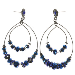 Silver-Tone & Blue Colored Metal Dangle-Earrings With Faceted Accents #1435