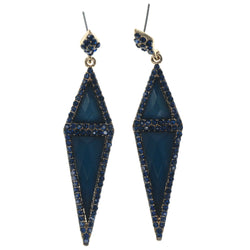 Blue & Gold-Tone Colored Metal Dangle-Earrings With Crystal Accents #1439